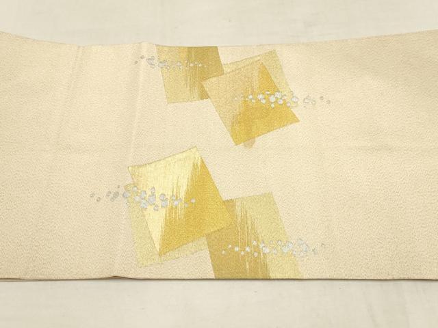 平和屋着物▼綴れ　太鼓柄袋帯　色紙文　銀糸　金通し地　三越扱い　正絹　逸品　AAAZ7683wj