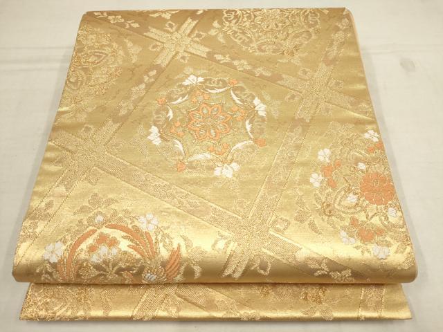 平和屋着物▼六通柄袋帯　花鳥菱文　金糸　正絹　逸品　AAAZ7684wj