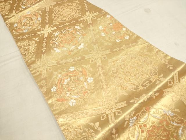 平和屋着物▼六通柄袋帯　花鳥菱文　金糸　正絹　逸品　AAAZ7684wj