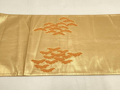 平和屋着物▼太鼓柄袋帯　駒刺繍　松文　金糸　正絹　逸品　AAAZ7699wj