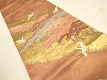 平和屋着物▼太鼓柄袋帯　刺繍　飛鶴松文　金糸　正絹　逸品　AAAZ7717wj