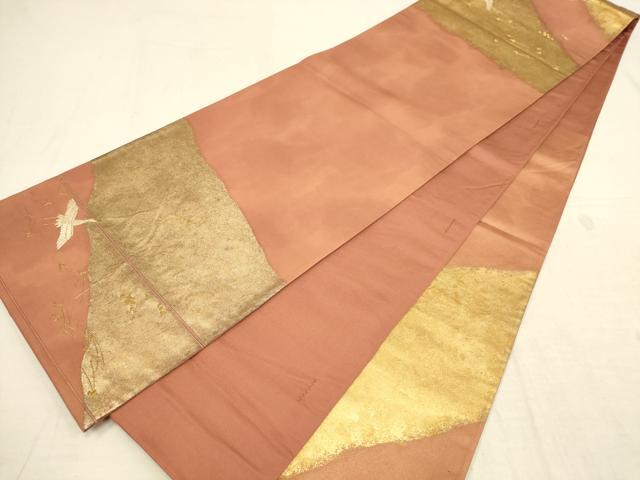 平和屋着物▼太鼓柄袋帯　刺繍　飛鶴松文　金糸　正絹　逸品　AAAZ7717wj