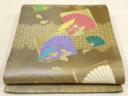 平和屋着物▼六通柄袋帯 色紙草花文 金糸 引箔 正絹 逸品 AAAZ7751wj