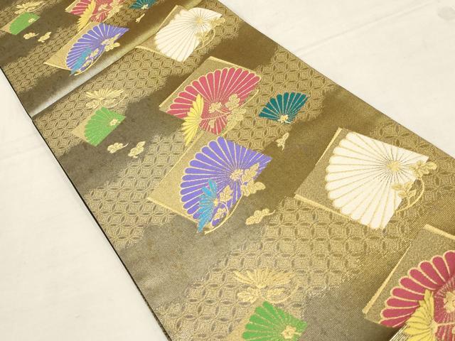 平和屋着物▼六通柄袋帯 色紙草花文 金糸 引箔 正絹 逸品 AAAZ7751wj