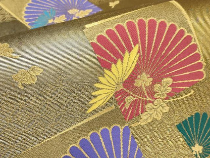 平和屋着物▼六通柄袋帯 色紙草花文 金糸 引箔 正絹 逸品 AAAZ7751wj