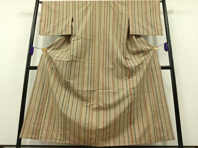平和屋着物▽上質な紬 単衣 縞 正絹 逸品 AAAZ7804jh