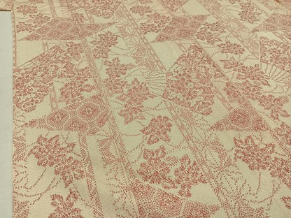 平和屋着物▽本塩沢　単衣　扇面花文　正絹　逸品　AAAZ7806jh