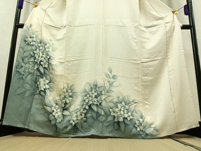 平和屋着物▽訪問着 単衣 手描き 草花文 暈し染め 正絹 逸品 AAAZ7808jh