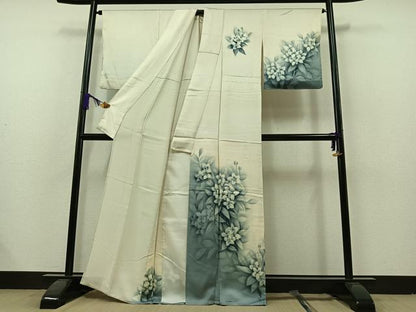 平和屋着物▽訪問着 単衣 手描き 草花文 暈し染め 正絹 逸品 AAAZ7808jh