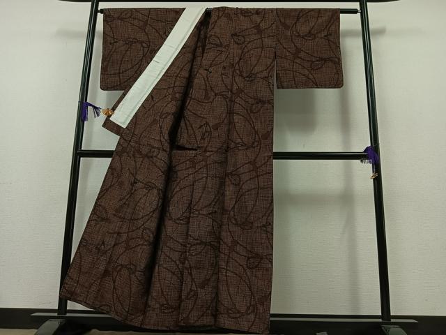 平和屋着物▽上質な紬 単衣 結び紐文 正絹 逸品 未使用 AAAZ7810jh