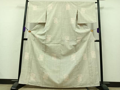 平和屋着物▽本塩沢 単衣 色紙花文 正絹 逸品 AAAZ7811jh