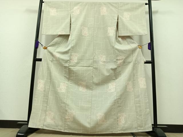 平和屋着物▽本塩沢 単衣 色紙花文 正絹 逸品 AAAZ7811jh
