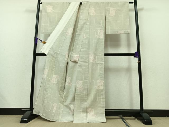 平和屋着物▽本塩沢 単衣 色紙花文 正絹 逸品 AAAZ7811jh