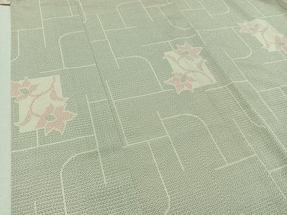 平和屋着物▽本塩沢 単衣 色紙花文 正絹 逸品 AAAZ7811jh