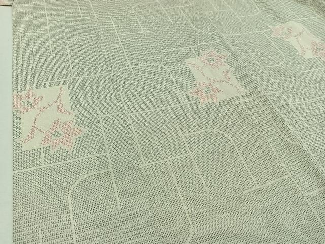 平和屋着物▽本塩沢 単衣 色紙花文 正絹 逸品 AAAZ7811jh
