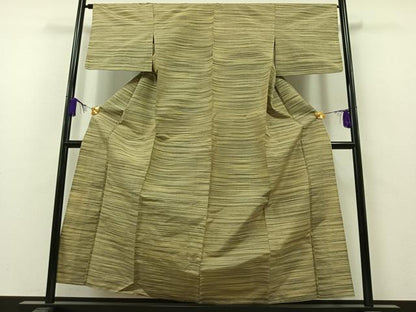 平和屋着物▽上質な紬 単衣 横段文 正絹 逸品 AAAZ7813jh