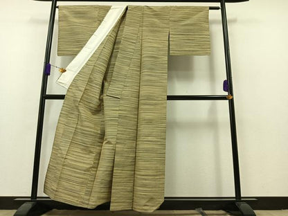 平和屋着物▽上質な紬 単衣 横段文 正絹 逸品 AAAZ7813jh