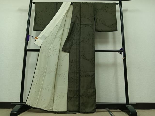 平和屋着物▽上質な小紋 無双 紗袷 紗×絽 舞葉文 正絹 逸品 AAAZ7814jh