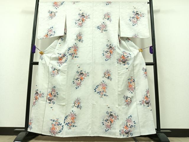 平和屋着物▽上質な小紋　単衣　正倉院花文　正絹　逸品　AAAZ7816jh