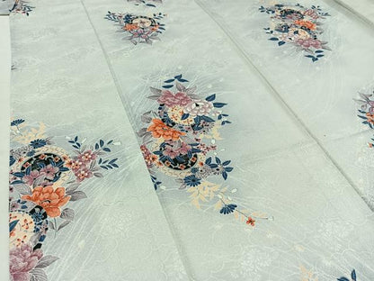 平和屋着物▽上質な小紋　単衣　正倉院花文　正絹　逸品　AAAZ7816jh