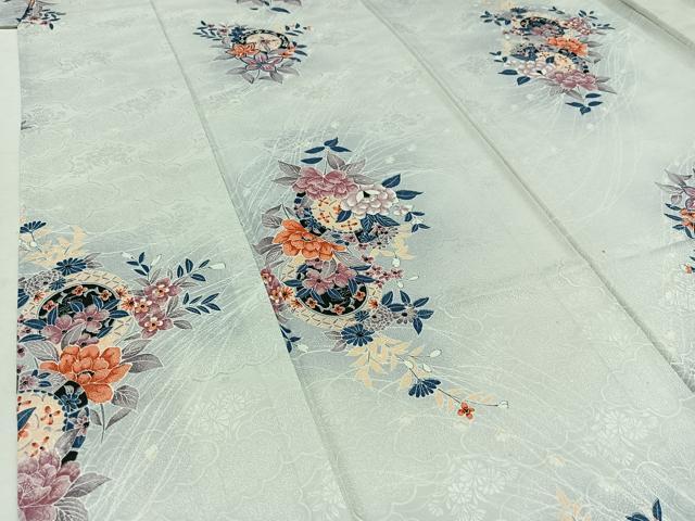 平和屋着物▽上質な小紋　単衣　正倉院花文　正絹　逸品　AAAZ7816jh