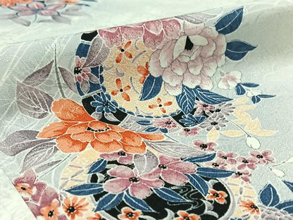 平和屋着物▽上質な小紋　単衣　正倉院花文　正絹　逸品　AAAZ7816jh