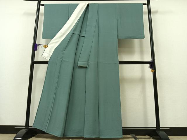 平和屋着物▽上質な色無地 単衣 錆浅葱色 正絹 逸品 AAAZ7817jh