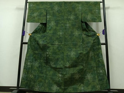 平和屋着物▽上質な紬 単衣 正倉院花文 正絹 逸品 AAAZ7818jh