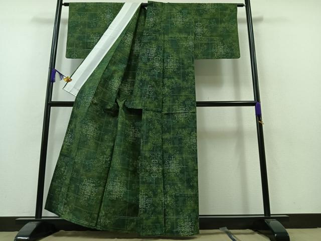 平和屋着物▽上質な紬 単衣 正倉院花文 正絹 逸品 AAAZ7818jh