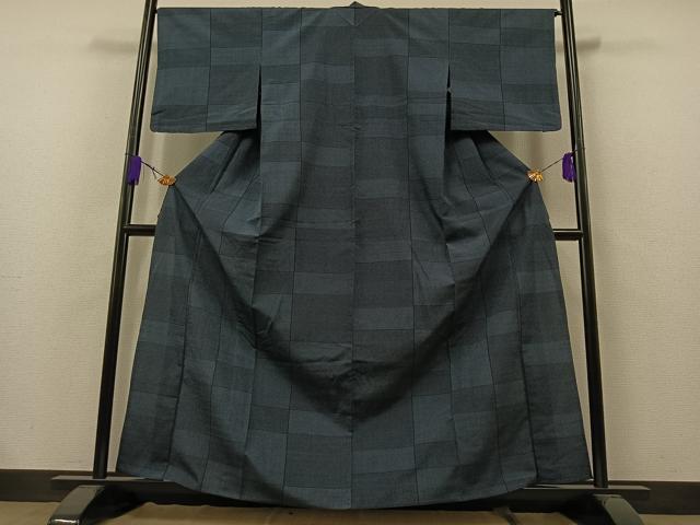 平和屋着物▽本塩沢 単衣 110亀甲 横段文 正絹 逸品 AAAZ7819jh