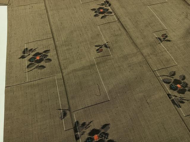 平和屋着物▽上質な紬 単衣 草花文 正絹 逸品 AAAZ7820jh