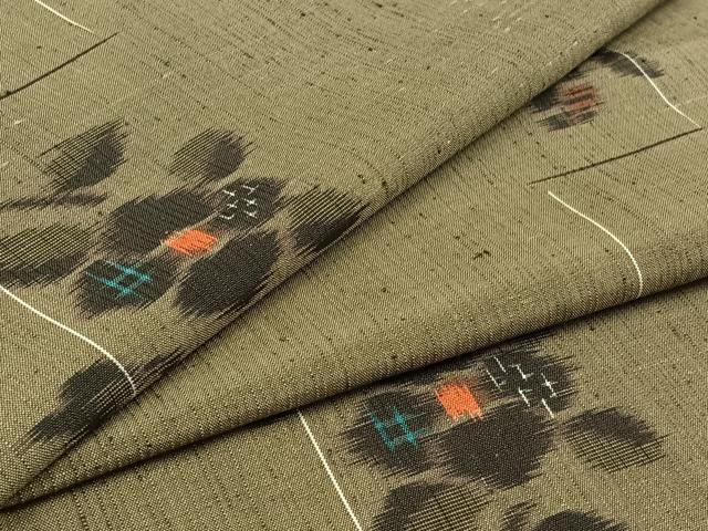 平和屋着物▽上質な紬 単衣 草花文 正絹 逸品 AAAZ7820jh
