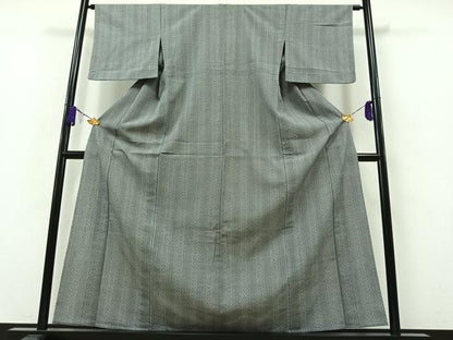 平和屋着物▽本塩沢 単衣 縞 正絹 逸品 AAAZ7821jh