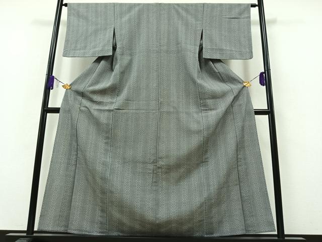 平和屋着物▽本塩沢 単衣 縞 正絹 逸品 AAAZ7821jh