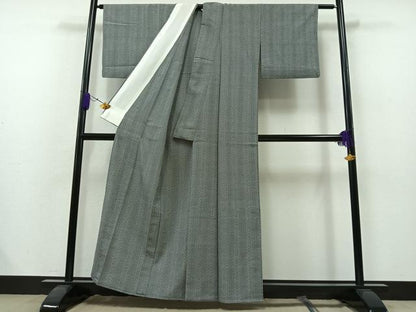 平和屋着物▽本塩沢 単衣 縞 正絹 逸品 AAAZ7821jh