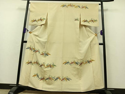 平和屋着物▽訪問着　単衣　型染め　笹竹文　正絹　逸品　AAAZ7822jh