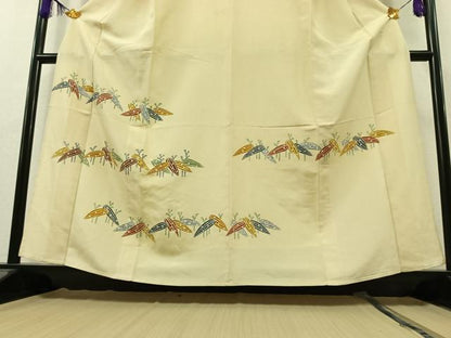 平和屋着物▽訪問着　単衣　型染め　笹竹文　正絹　逸品　AAAZ7822jh