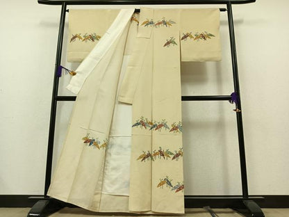 平和屋着物▽訪問着　単衣　型染め　笹竹文　正絹　逸品　AAAZ7822jh