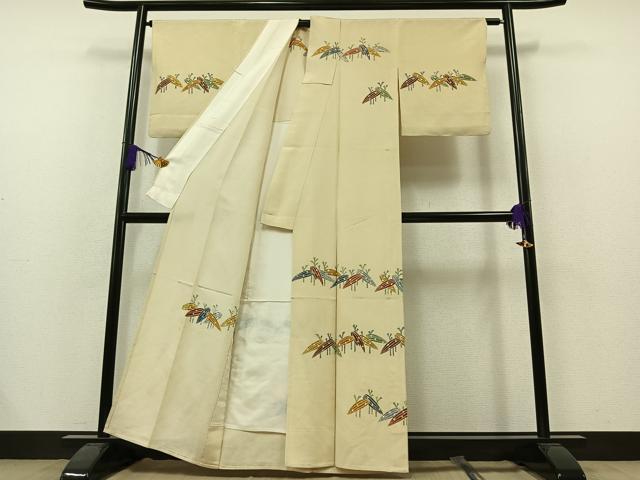 平和屋着物▽訪問着　単衣　型染め　笹竹文　正絹　逸品　AAAZ7822jh