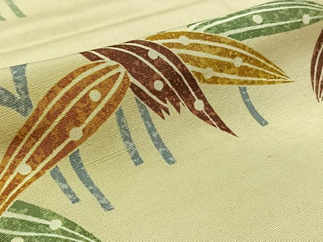 平和屋着物▽訪問着　単衣　型染め　笹竹文　正絹　逸品　AAAZ7822jh