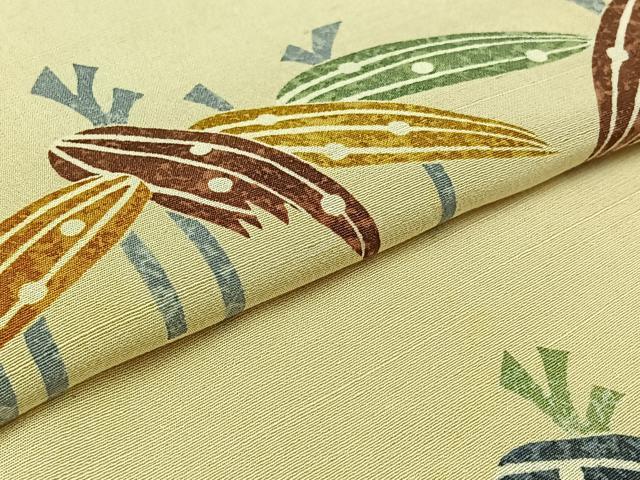 平和屋着物▽訪問着　単衣　型染め　笹竹文　正絹　逸品　AAAZ7822jh