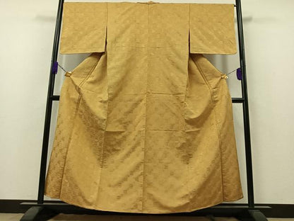 平和屋着物▽上質な小紋　単衣　市松地紋　正絹　逸品　AAAZ7824jh