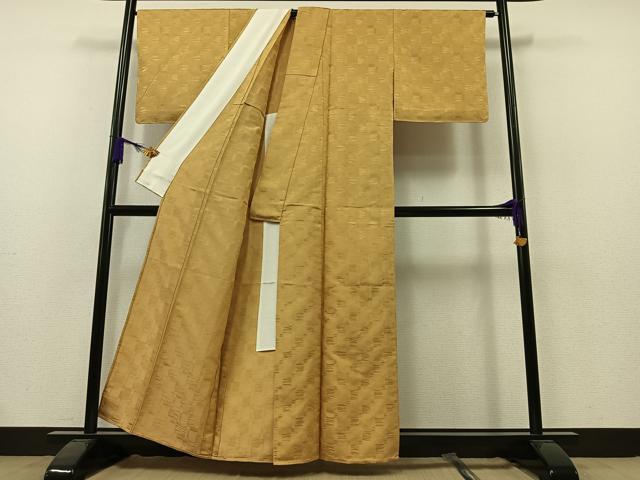 平和屋着物▽上質な小紋　単衣　市松地紋　正絹　逸品　AAAZ7824jh