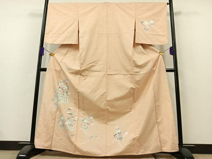 平和屋着物▽訪問着　単衣　紬地　風景花文　正絹　逸品　AAAZ7825jh