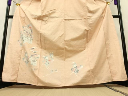 平和屋着物▽訪問着　単衣　紬地　風景花文　正絹　逸品　AAAZ7825jh