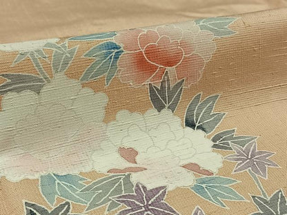 平和屋着物▽訪問着　単衣　紬地　風景花文　正絹　逸品　AAAZ7825jh