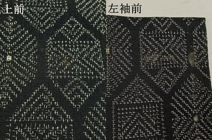 平和屋着物▽本塩沢　単衣　亀甲文　黒地　正絹　逸品　AAAZ7827jh