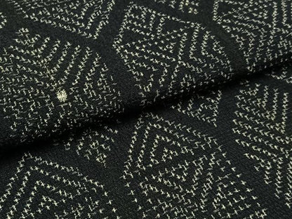 平和屋着物▽本塩沢　単衣　亀甲文　黒地　正絹　逸品　AAAZ7827jh