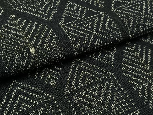 平和屋着物▽本塩沢　単衣　亀甲文　黒地　正絹　逸品　AAAZ7827jh