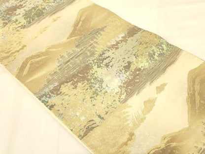 平和屋着物◎六通柄袋帯 風景文 金糸 正絹 逸品 AAAZ8016cs